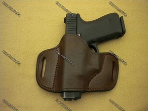 Fits Glock,S&W,Taurus... Belt Slide Cross Draw Leather Holster L/ H Brown U.S.A. - Picture 1 of 7