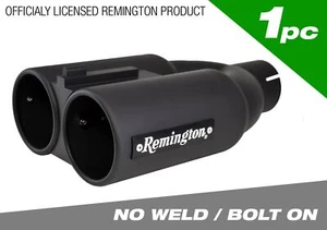 ( 2.5 Inch Inlet ) Remington DOUBLE BARREL Universal Bolt On BLACK Exhaust Tip - Picture 1 of 10