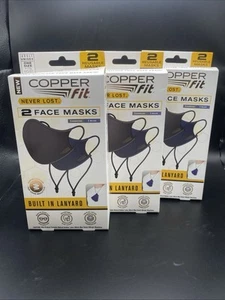 Lot Of 3 Copper Fit Never Lost Face Masks w/Lanyard 1 Blue & 1 Charcoal/Black - Picture 1 of 3
