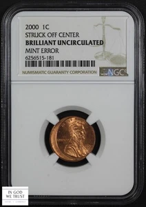 2000 Struck Off Center MINT ERROR Lincoln Memorial Cent NGC BRILLIANT UNC *RARE* - Picture 1 of 5