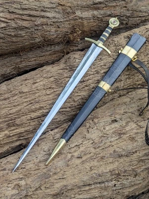 Espada larga medieval forjada a mano de doble filo 1075 acero al carbono y vaina Foto 1 de 4