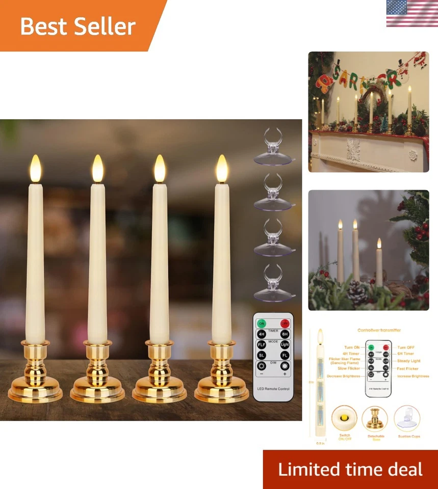 8英寸Luminara无焰电池锥形蜡烛4件套遥控移动芯象牙白 — 第 1/4 张图片