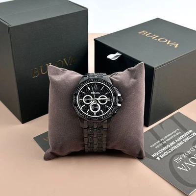 Bulova Men's Octava Crystal Chronograph Quartz Watch Pave Black Dial 98C134 - Image 1 of 4