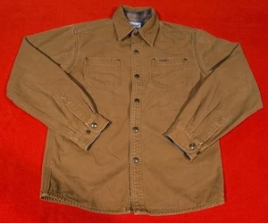 Y2K Carhartt Shacket Youth Large Tan Brown Canvas Flannel Plaid Lined Chore Barn - Picture 1 of 15