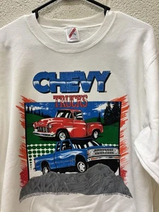 VTG Made In USA 80s 90s Sweatshirt Adult Sports car Chevy Trucks Rare Nos White - Picture 1 of 6