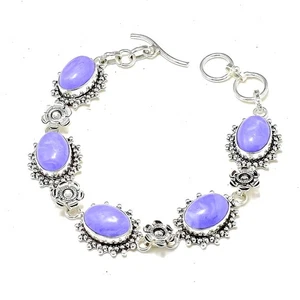 Pulsera de cadena hecha a mano con joyas de plata de ley 925 con piedras preciosas Charoite púrpura - Imagen 1 de 5
