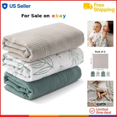 Paquete de 3 mantas de muselina transpirables suaves grandes 38x40 regalo para bebé Foto 1 de 4