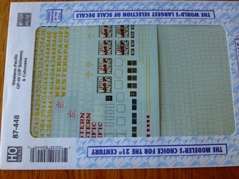 Microscale Decal HO  #87-448  Western Pacific (WP) Steel Cabooses - Image 1 of 1