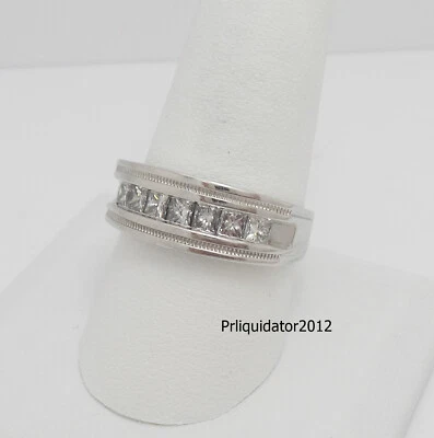 1CT MENS NATURAL PRINCESS DIAMOND WEDDING BAND BRIDAL RING 14K WHITE GOLD - Image 1 of 4