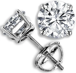1.50CT F-G Si Original Diamante Redondo Dormilonas 14K Oro Blanco 100% Natural - Imagen 1 de 1