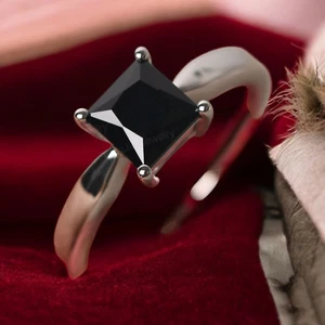 Black Onyx Ring Solitaire Ring Sterling Silver Ring Black Gemstone Ring - Picture 1 of 4