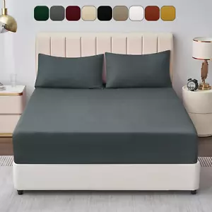1800 Deep Pocket Fitted Sheet Queen King Fully Elastic Fitted Sheets Bed Sheets - Picture 1 of 47