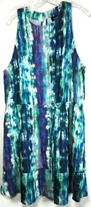 Mossimo Tie Dye Green Blue Purple Summer Dress Sz XXL Elastic Waist Keyhole - Picture 1 of 11