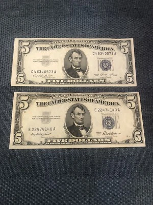 1953-1953A 5 Five Dollar Silver Certificates AU/BU - Image 1 of 2