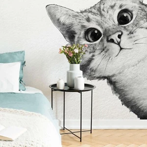 Papel Pintado Fotográfico Gato Curioso 192x260cm Arte Blanco Niña Dormitorio Pared Decoración - Imagen 1 de 5