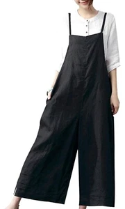 YESNO Women Loose Bib Pants Overalls Baggy Rompers Jumpsuits Pockets 3XL Cotton - Picture 1 of 4
