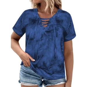 Plus Size Tops Summer Women Casual V Neck T Shirt Trendy Loose Tees Short Sleeve - Picture 1 of 17
