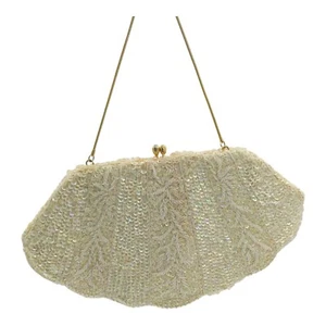 Vintage RICHERE BAGS of WALBORG Cream Sequined Scalloped Seashell Evening Bag - Picture 1 of 8