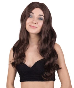 Women's Dark Brown Color Wavy Medium Length Trendy Earth Princess Wig HW-6773 - Picture 1 of 9