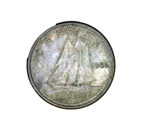 1956 Canada 10 Cents Silver Dime Fine Condition 10c Canadian Coin Variety - Picture 1 of 6