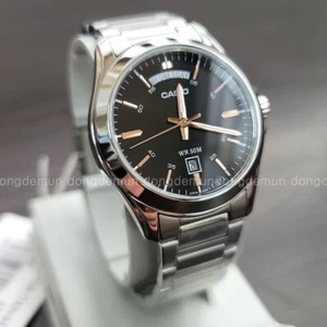 Casio Analog Silver Metal Band Black Men Watch Original New MTP-1370D-1A2DF - Picture 1 of 8