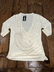 NWT Doublju V-Neck Mock Open Ruffled Flowing Tunic Blouse Size 3X - Beige - Picture 1 of 7