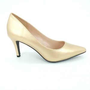 ASHRO Womens Classic Faux Leather Pump Pointed Toe High Heel Gold 7.5M New 