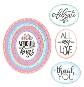 Sizzix Framelits geschichtete Ovale #663510 Einzelhandel 14,99 $ 6er-Packung + Briefmarken von K. Lizardi - Bild 1 von 8