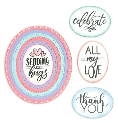 Óvalos en capas Sizzix Framelits #663510 venta al por menor $14,99 6 unidades + sellos de K. Lizardi Foto 1 de 4