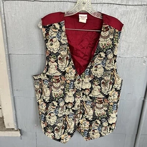 Bobbie Brooks Vest Women 2X 22-24 Tapestry Vintage 90s Christmas Snowman - Picture 1 of 6