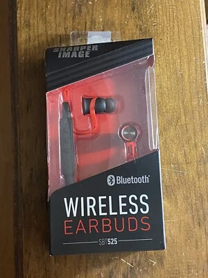 Sharper Image SBT525. Premium Bluetooth Earbuds with Mic, Black/Red - Image 1 of 4