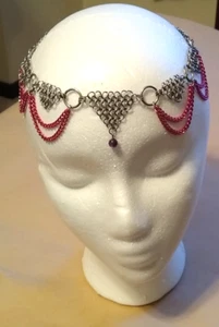 Bohemian Women's Metal Head Chain Jewelry 18" Adjustable Pink & Silver-Tone - Picture 1 of 8
