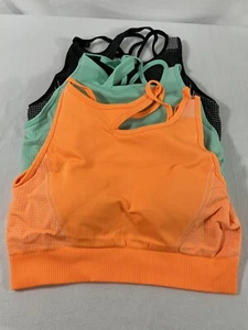 3 Pieces Crop Tank Tops sleeveless w Sports Bra Black Orange Green - Picture 1 of 5