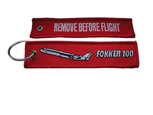 Schlüsselanhänger/Key-ring  REMOVE BEFORE FLIGHT  Fokker 100   ca12,5x3cm - Picture 1 of 1