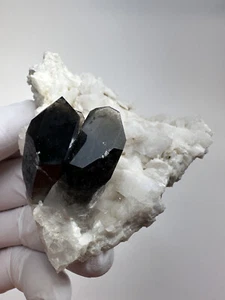 Rare Snow White Adularia Crystals on Smokey Arkansas Quartz Crystal Cluster - Picture 1 of 8