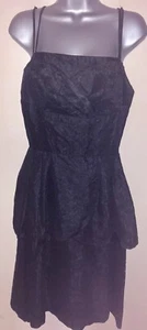 Vintage 1950s Richard Shops Black Lace 3 Tiered Cocktail Dress Size 38 - Picture 1 of 12