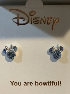 Orecchini Disney MINNIE MOUSE ottone placcato argento fine - pietra nascita dicembre blu - Foto 1 di 7