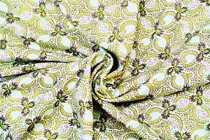 WEISSER BAUMWOLLJERSEY MIT ROLLENMUSTER OLIV-LILA-TÜRKIS HERGESTELLT IN ITALIEN B75 - Bild 1 von 9