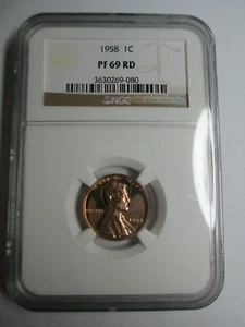 Centavo de trigo Lincoln 1958 a prueba - centavo de cobre - NGC PF 69 RD - HERMOSA MONEDA ROJA - Imagen 1 de 11