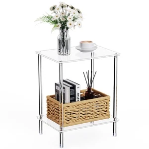 Clear Acrylic Side Table, 2-Tier End Table for Living Room, Small Modern Beds... - Picture 1 of 7