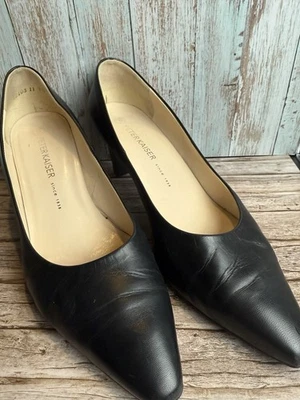 Mujer PETER KAISER Cuero Negro Tacón Bloque Sin Cordones Punta Tacones Talla 9.5 Foto 1 de 4