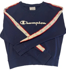 Champion Sweatshirt Size Medium Women’s Blue Crewneck Pullover Arm Logo - Picture 1 of 10