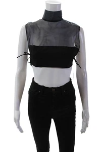 Dries Van Noten Womens Silk Sheer Cropped Buttoned Side Tie Detail Top Black Siz - Picture 1 of 6