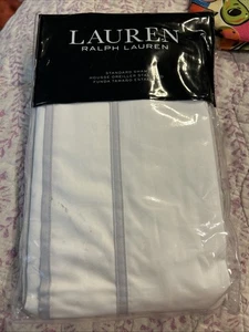 LAUREN RALPH LAUREN Spencer Sateen Border Standard Sham White/ Soft Grey $120 - Picture 1 of 5