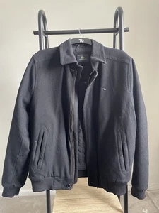 Vintage Lacoste Wool Bomber Jacket Black Zip Up Size L Men’s - Picture 1 of 5