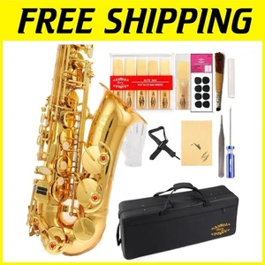 Gold Alto Saxophone Kit with 11 Reeds & Case - Picture 1 of 11