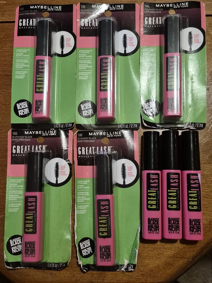 8~Maybelline Great Lash Máscara Lavable, Negro Más Negro 100 NUEVO Sellado y No Foto 1 de 1