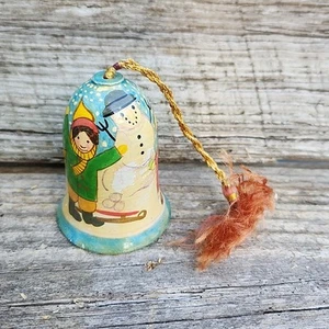 Vintage Ceramic Paper Mache Holiday Bell Ornament Winter Scene Clapper - Picture 1 of 7