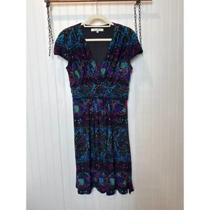 Evan Picone Dress Black Blue Pink Floral Cap Sleeve Faux Wrap Size 12 - Picture 1 of 6
