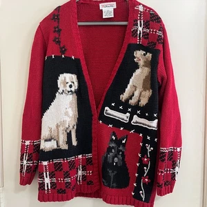 Vtg Talbots Dog All Over Womens Knit Sweater Size S Cottagecore Farm Patchwork. - Picture 1 of 7